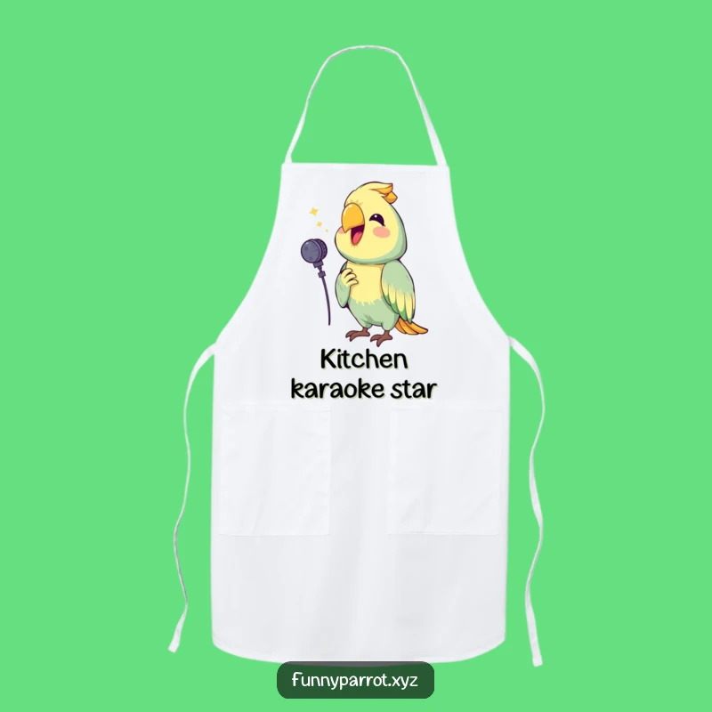 Funny Singing Parrot Apron: Happy Chef Bird Performing, Hilarious Kitchen Gift