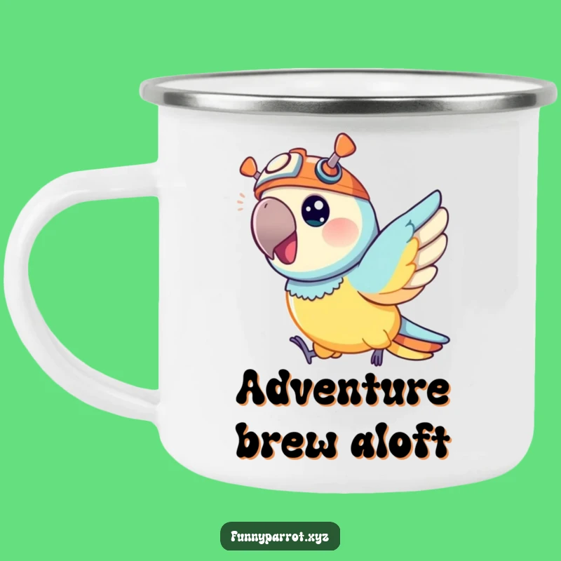 Funny Parrot Camping Mug, Zippy Bird Propeller Hat Cup for Outdoor Fun