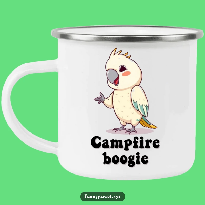 Cheeky Dancer Parrot Camping Mug: Funny Outdoor Fun with Tiny Dance