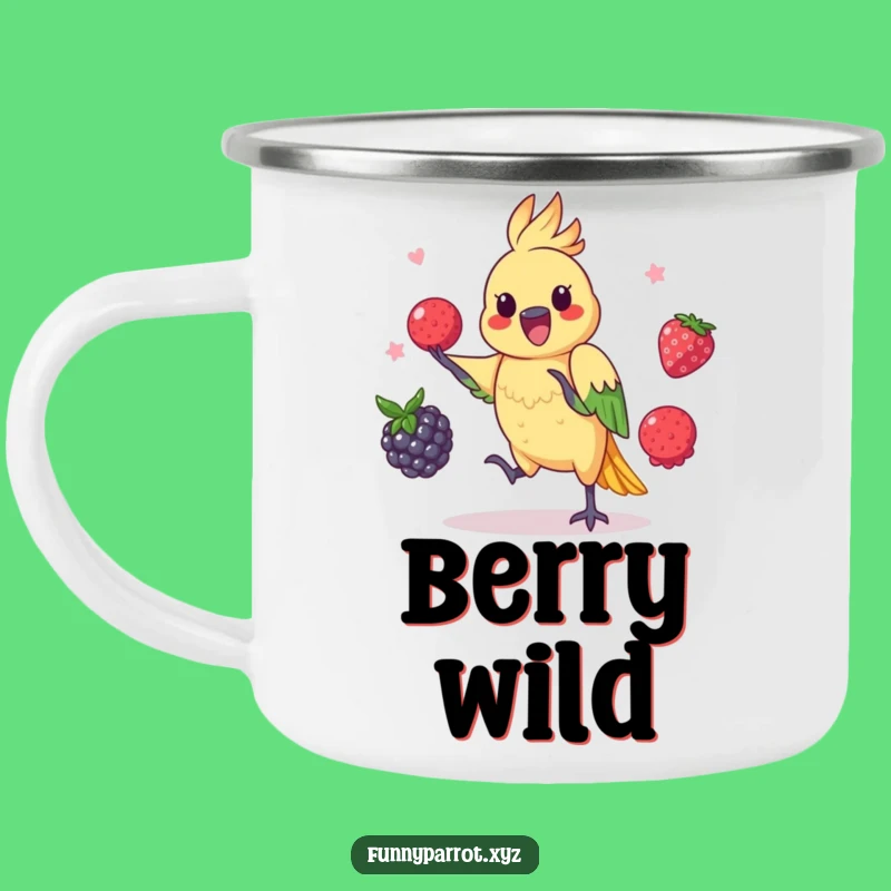 Juggling Parrot Camping Mug: Funny Outdoor Fun with Playful Act