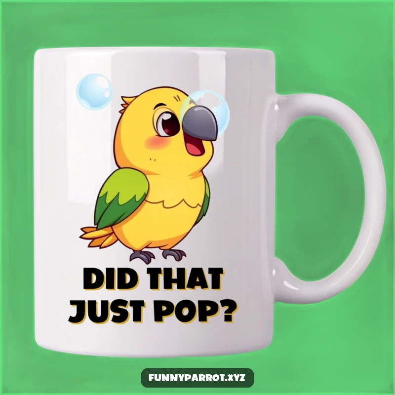 Funny Surprised Parrot Mug - A hilarious gift for bird lovers with a bubble of shock!