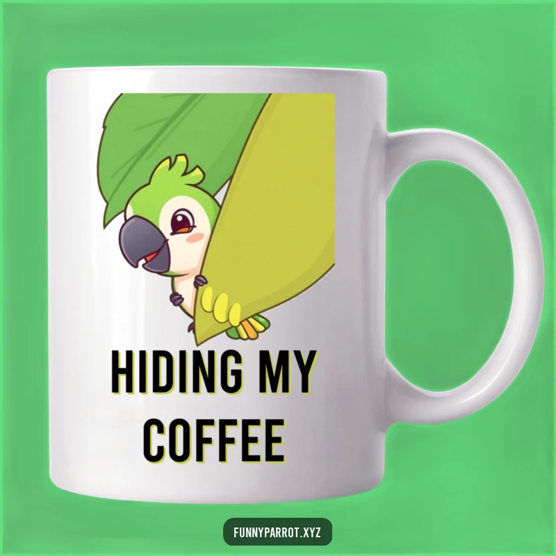 Funny Parrot Peeking Mug: Mischievous Parrot Behind Leaf, Perfect Funny Gift