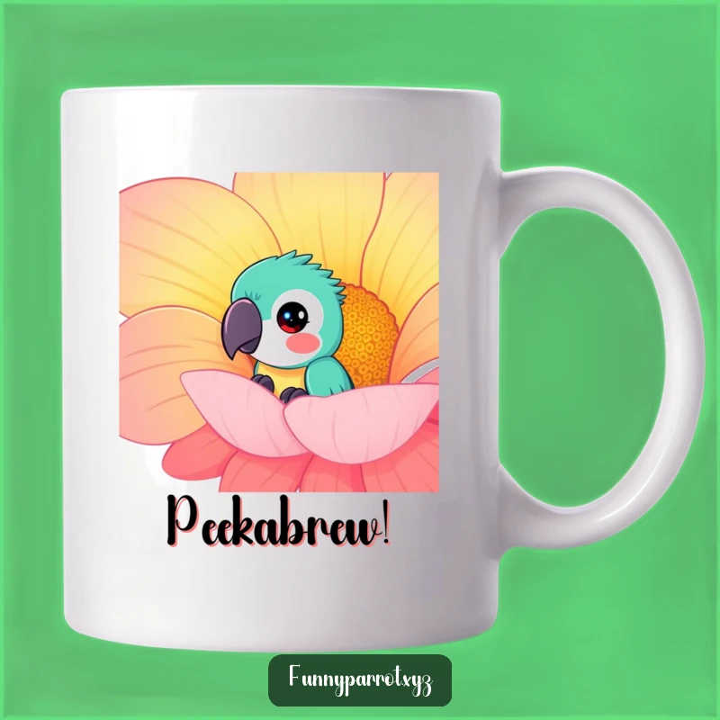 Funny Curious Parrot Mug - Peek-a-boo bird behind a flower, a hilarious gift!