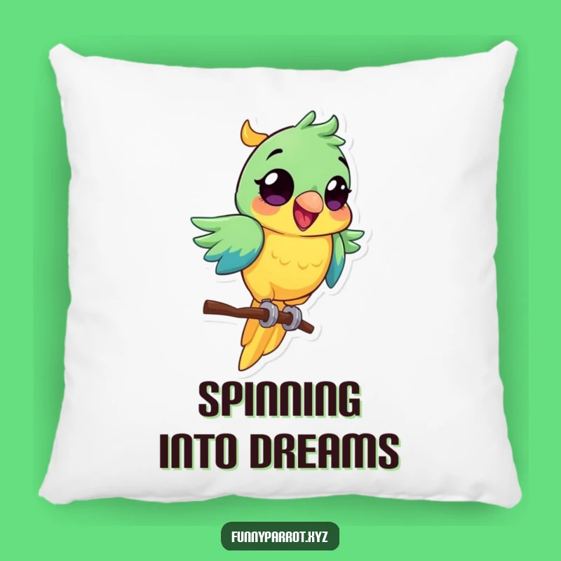 Excited Parrot Pillow: Cozy Decor with a Vibrant Spinning Design