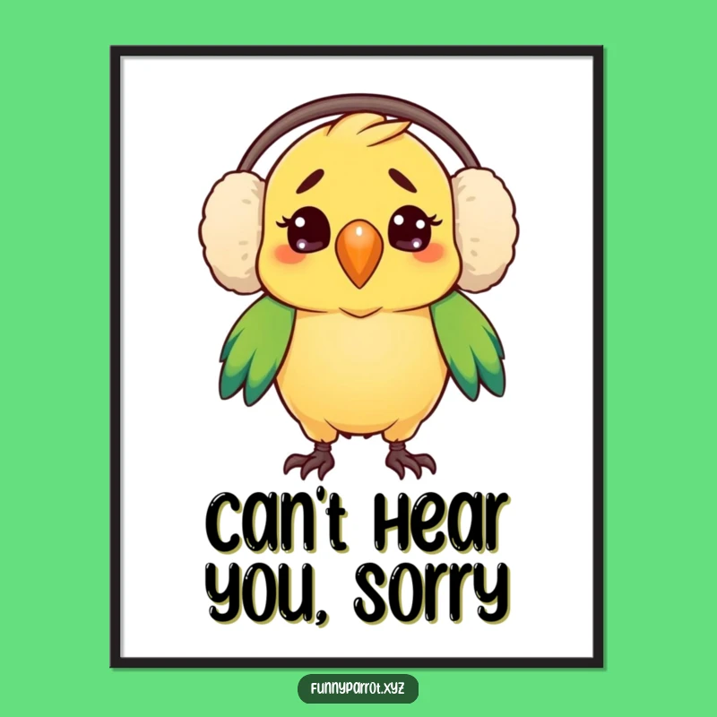 Funny Parrot Earmuffs Art: Confused Parrot, Instant Humorous Decor, Perfect Funny Gift