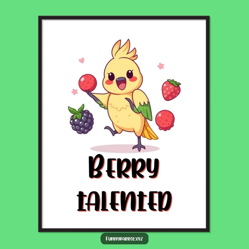 Funny Juggling Parrot Digital Art: Playful Berry Act Decor