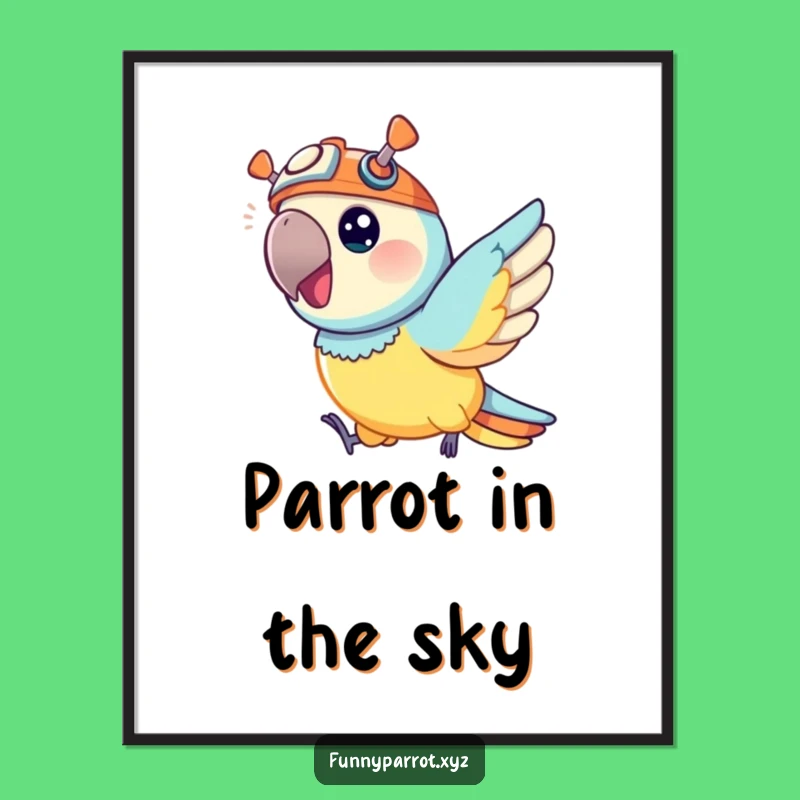 Funny Parrot Digital Art, Zippy Bird Propeller Hat Print for Instant Joy