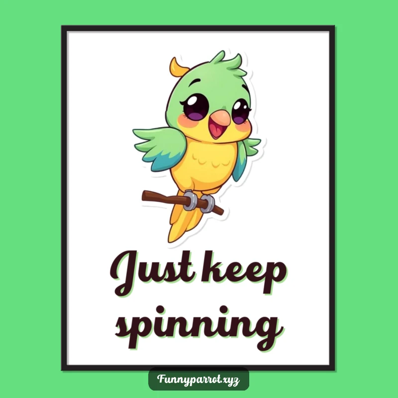 Vibrant Spinning Parrot Digital Art: Funny Decor for Energetic Spaces