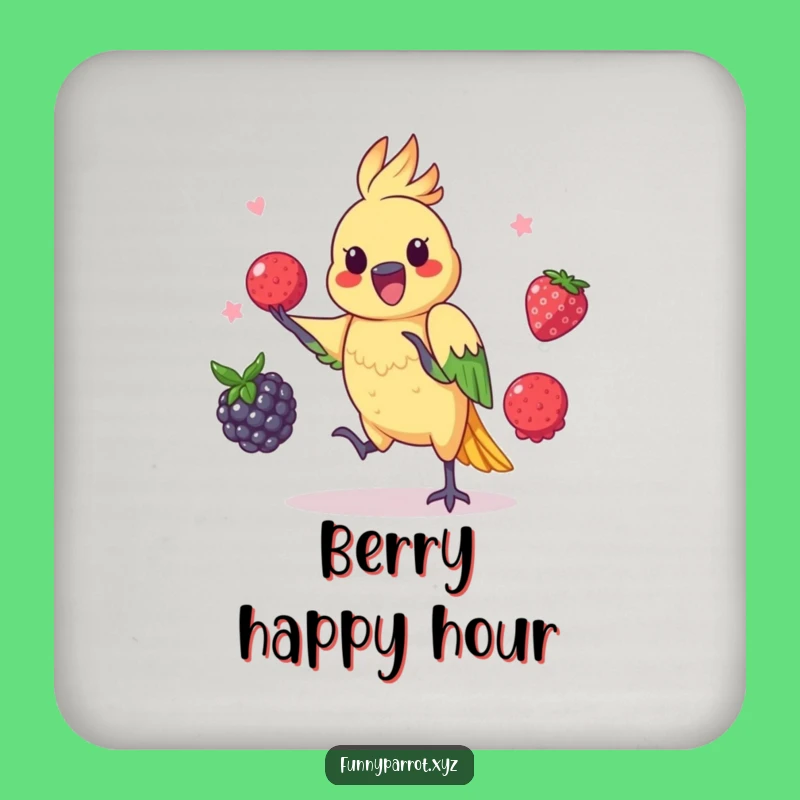 Juggling Parrot Coasters: Funny Set with Playful Berry Act