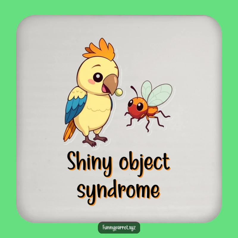 Funny Parrot Coaster Set: Parrot Offers Shiny Bead to Bug, Protects Surfaces humorously, Funny Gift