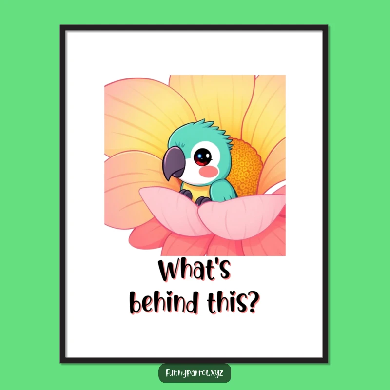 Funny Curious Parrot Poster - Decorate with peeking bird charm and floral fun!