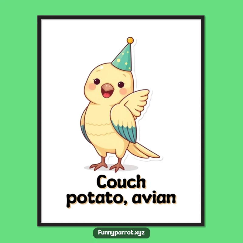 Funny Parrot Party Hat Poster Print: Festive Wall Art for Joyful Spaces
