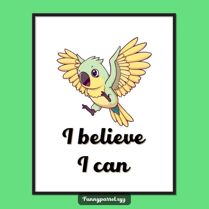 Funny Flying Parrot Poster - Decorate with determined ambition and hilarious wings!