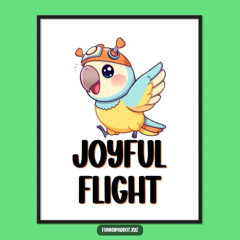 Funny Parrot Poster, Zippy Bird Propeller Hat Art for Cheerful Walls