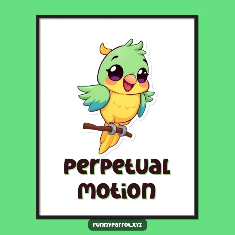 Spinning Parrot Poster: Vibrant Wall Art of an Excited, Wide-Eyed Bird