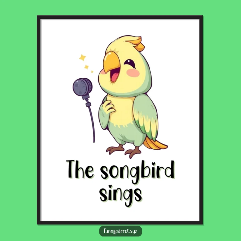 Funny Singing Parrot Poster: Happy Bird Performing Tunes, Hilarious Music Art Gift