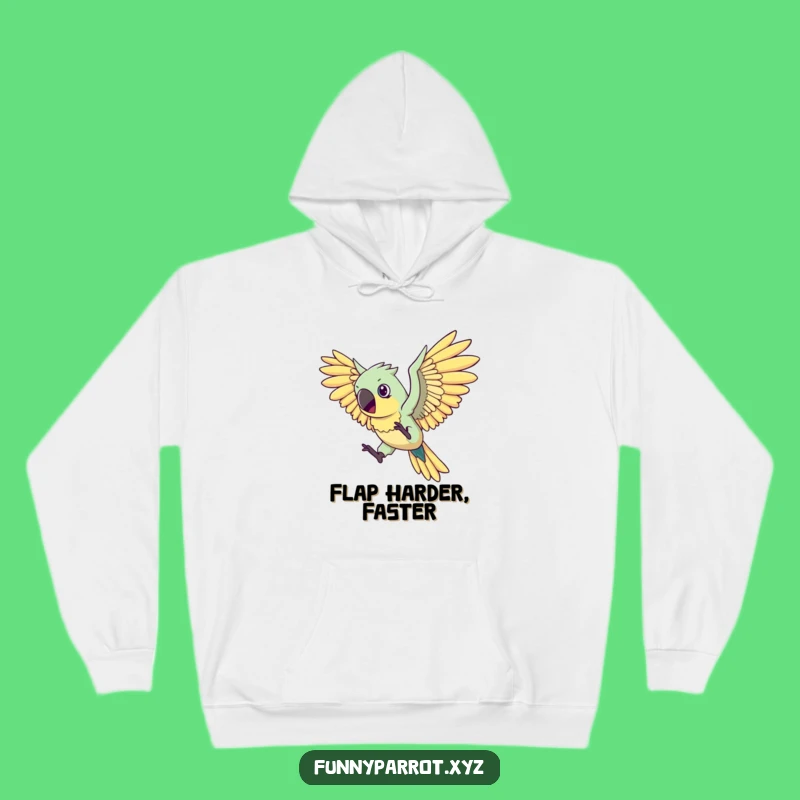 Funny Flying Parrot Hoodie - Get cozy with a determined bird's big-wing flight!
