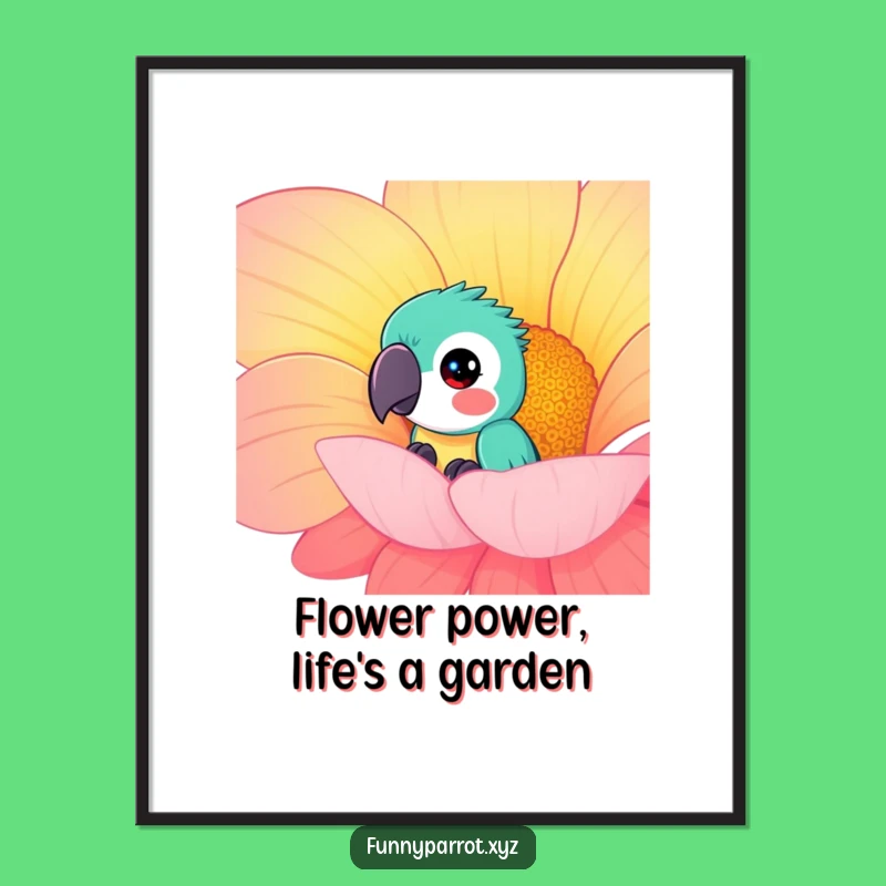 Free Printable Wall Art: Parrot Behind Flower - Funny Downloadable Art Decor!