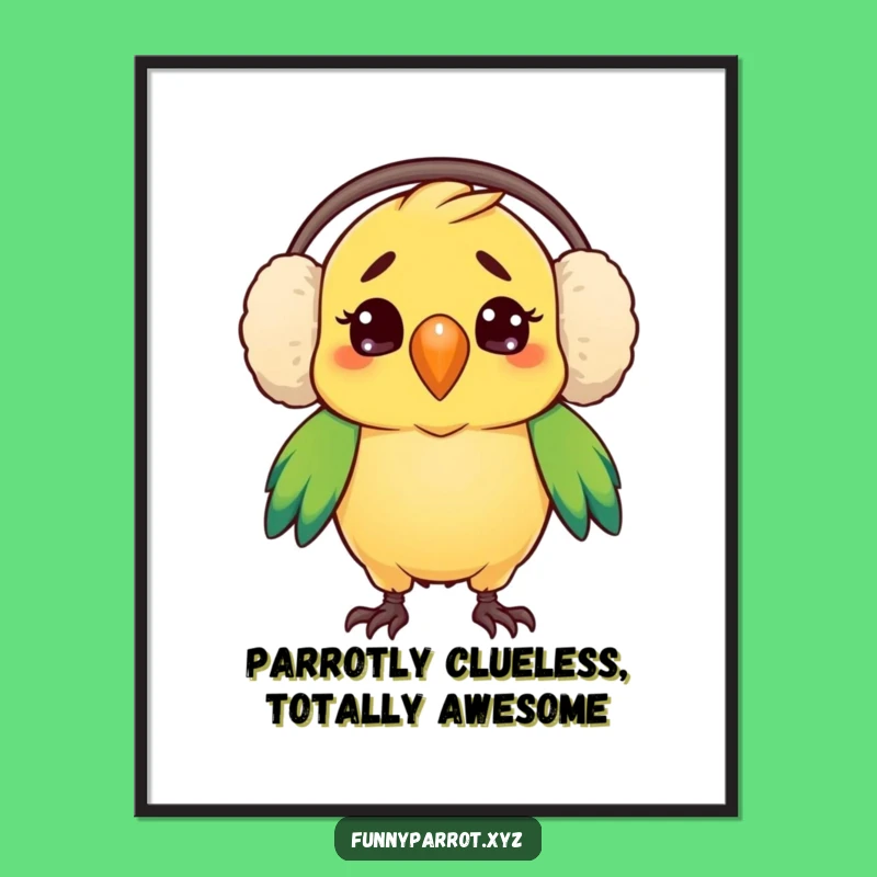 Funny Free Printable Earmuff Parrot Wall Art: Confused Joke Downloadable Decor