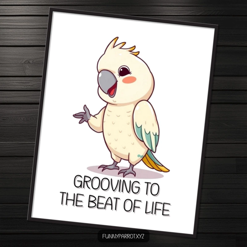 Funny Free Printable Wall Art: Parrot with a Cheeky Grin Performing a Tiny Dance Move