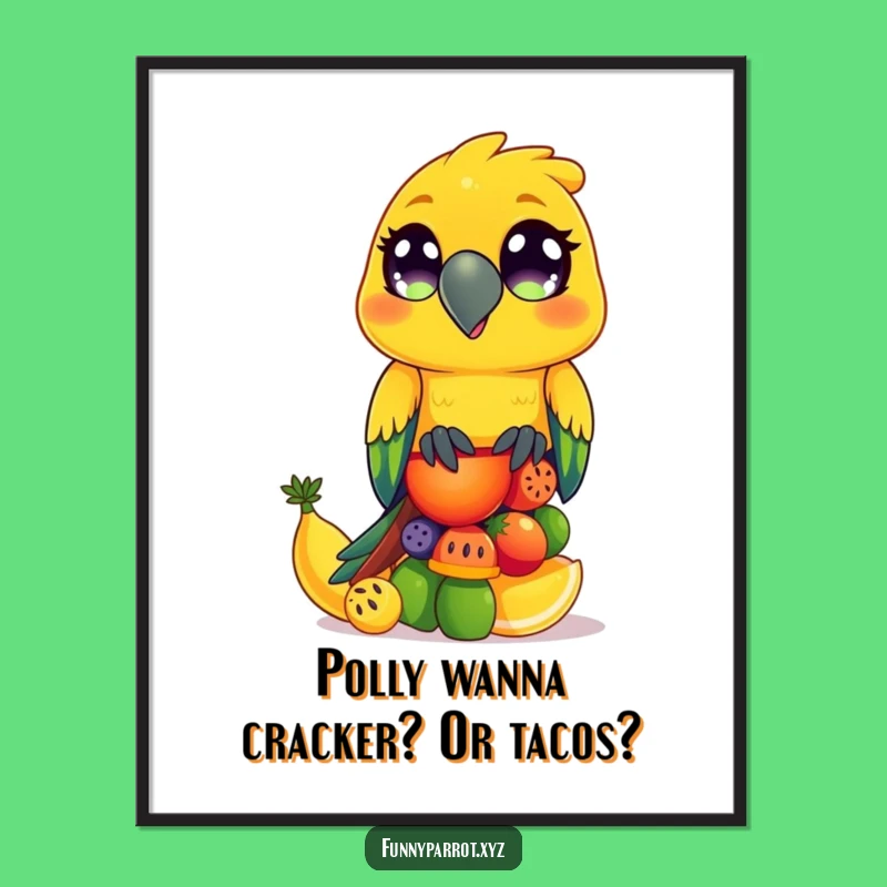 Free Printable Wall Art: Cheerful Fruit Parrot - Funny Downloadable Decor
