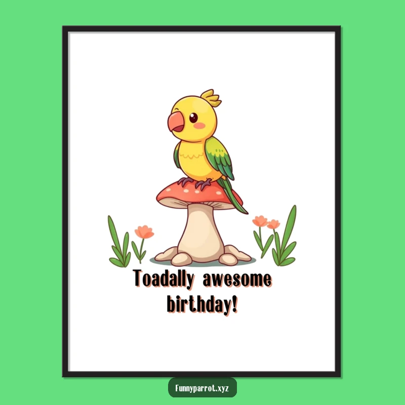 Funny Free Printable Wall Art: Bouncy Mushroom Parrot, Whimsical Downloadable Decor