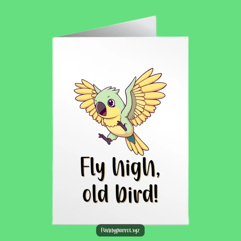 Free Printable Card: Determined Parrot Flying - Funny Birthday Downloadable Gift!