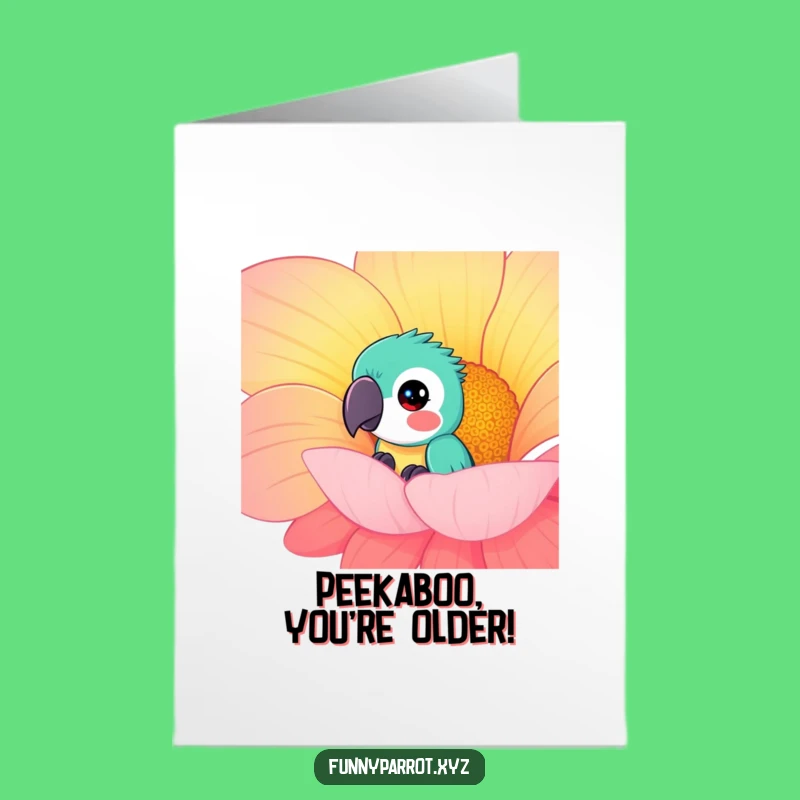 Free Printable Birthday Card: Parrot Behind Flower - Funny Downloadable Gift!