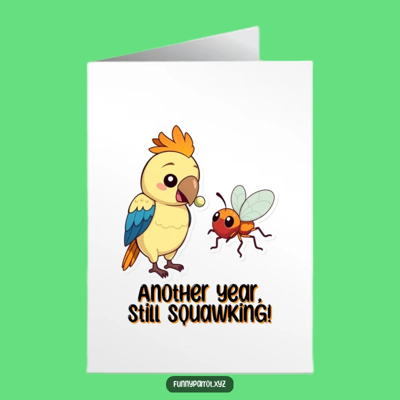 Funny Free Printable Parrot Birthday Card: Shiny Bead Joke Downloadable Gift for Friend