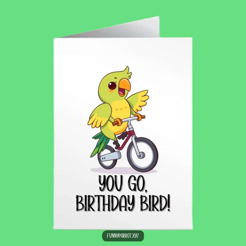 Funny Free Printable Unicycle Parrot Birthday Card: Cheerful Ride Downloadable Gift