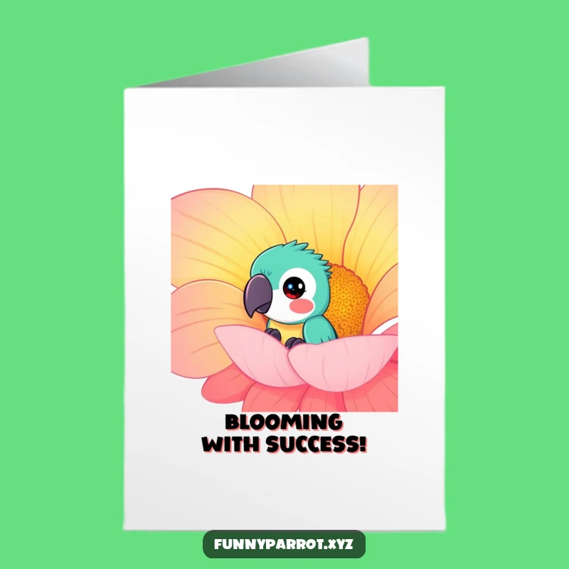 Free Printable Congrats Card: Parrot Behind Flower - Funny Downloadable Gift!