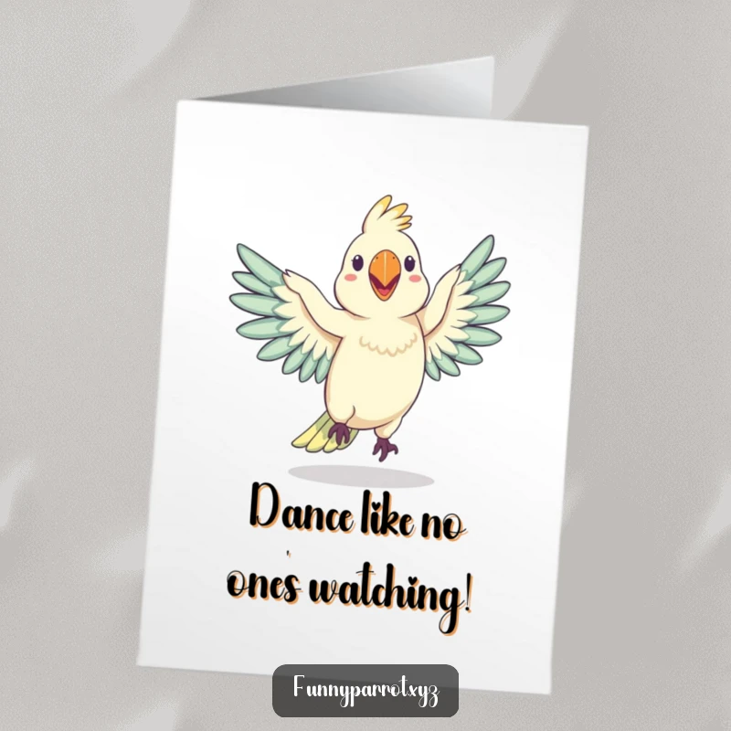 Funny Free Printable Congratulations Card: Silly Parrot Doing a Wobbly Dance with Wings Outstretched