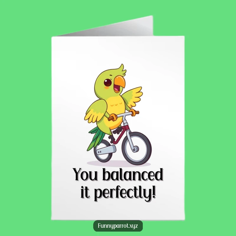 Free Printable Unicycle Parrot Congrats Card: Determined Ride Downloadable Gift