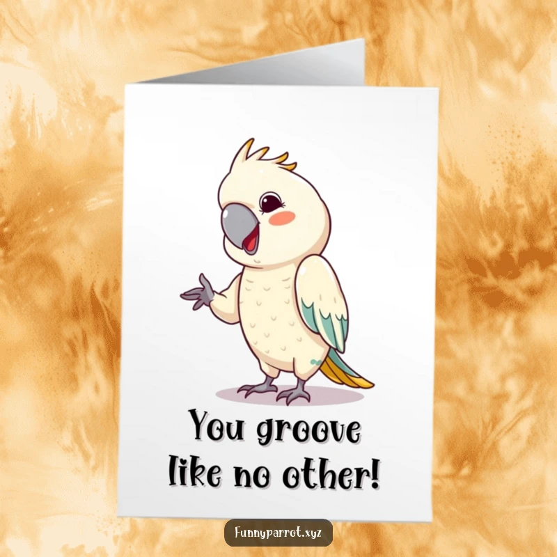 Funny Free Printable Congratulations Card: Parrot with Cheeky Grin Mimicking a Dance Move