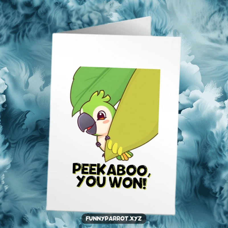 Funny free printable congratulations card, a parrot with a mischievous grin peeking from a leaf, a celebratory downloadable.
