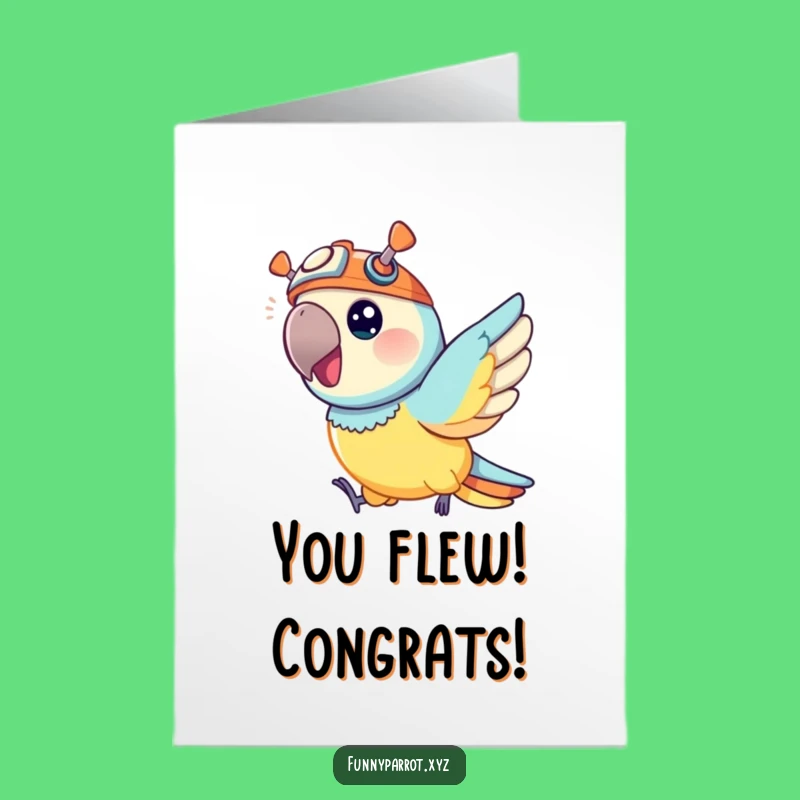 Free Printable Congrats Card: Flying Parrot Propeller Hat Funny Downloadable Gift