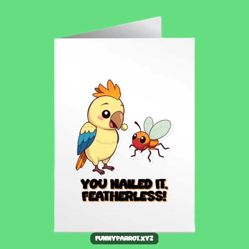 Free Printable Parrot Congratulations Card: Shiny Bead Joke Downloadable Gift for Success