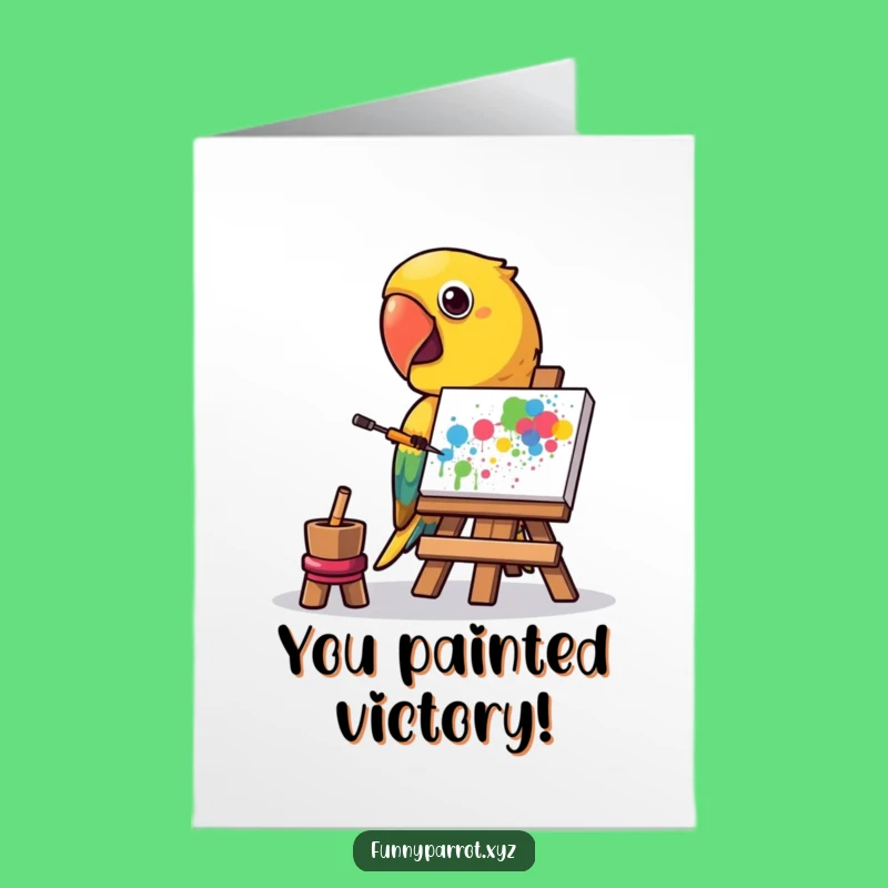 Free Printable Art Parrot Congrats Card: Splatter Success Downloadable Gift