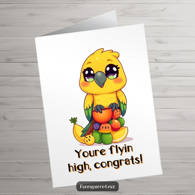 Funny Free Printable Congratulations Card: Silly Parrot Doing a Wobbly Dance with Wings Outstretched
