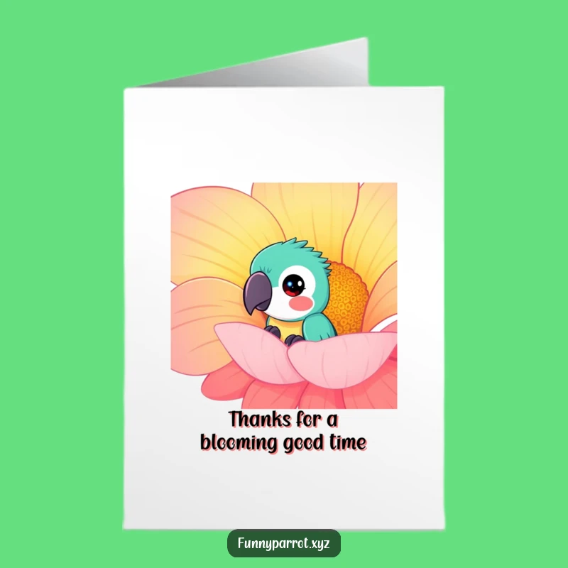 Free Printable Thank You Card: Parrot Behind Flower - Funny Downloadable Gift!