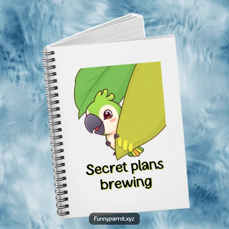 Funny notebook with a parrot playfully peeking with a mischievous grin, inspiring creativity and humor for note-taking.