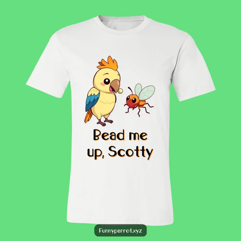 Funny Parrot Bug Friend T-Shirt: Hilarious Parrot Offers Shiny Bead, Perfect Funny Gift