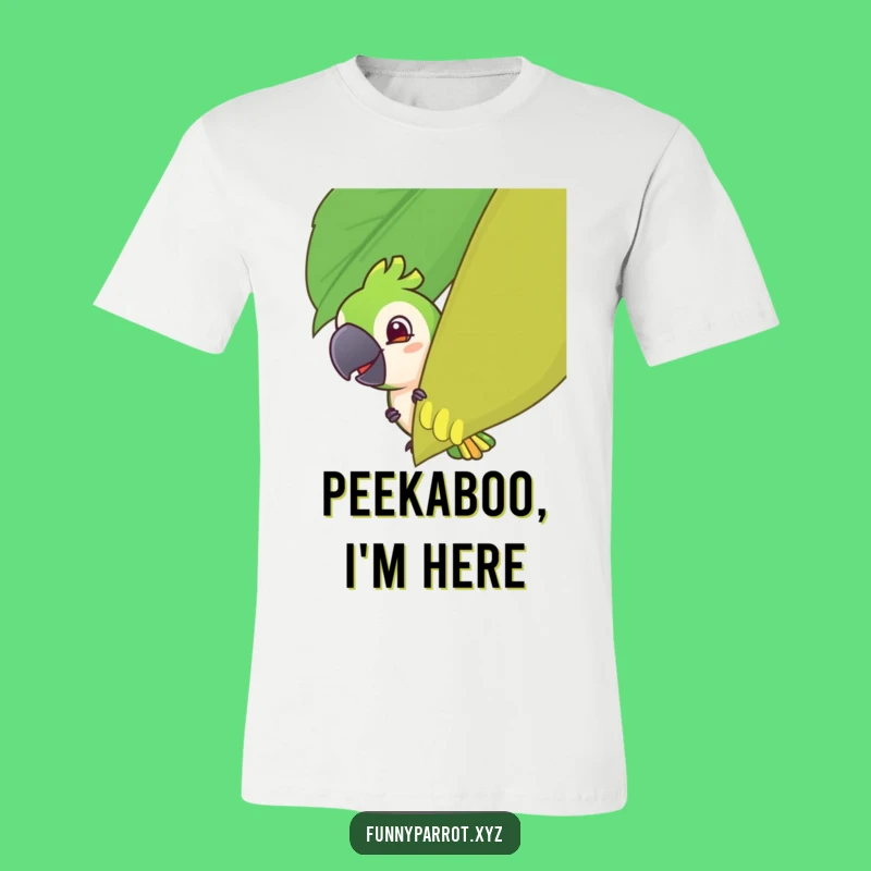 Funny Parrot Peeking T-Shirt: Mischievous Parrot Behind Leaf, Best Funny Gift