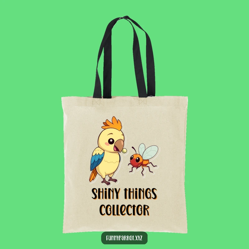 Funny Parrot Bead Tote Bag: Parrot Offers Shiny Bead to Bug, Stylish and Hilarious Gift